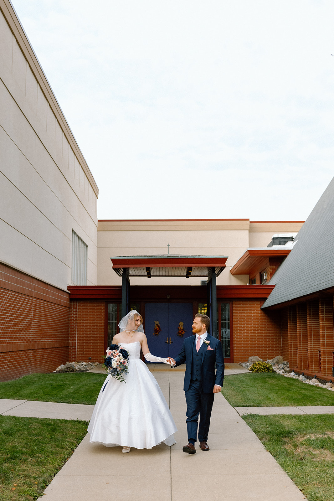 Bride and groom walking